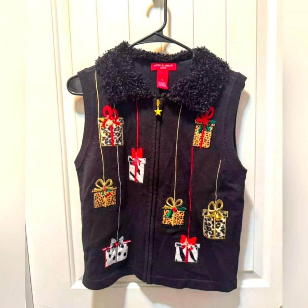 Vintage Merry & Bright Ugly Christmas Presents Sweater Vest Size PS